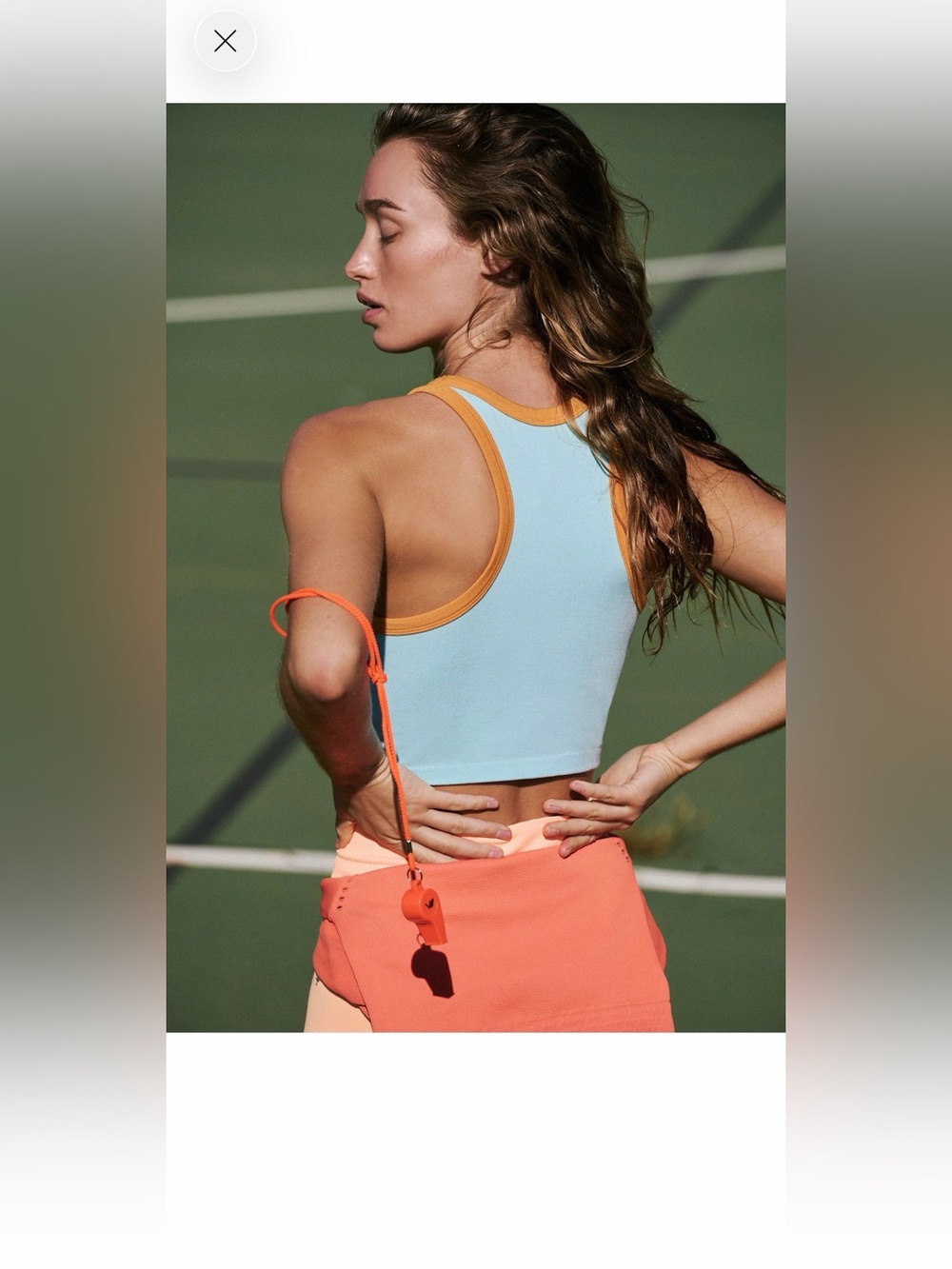 FP Movement by Free People Go To Tank Sly Blue Ribbed Tank with Bright Orange
